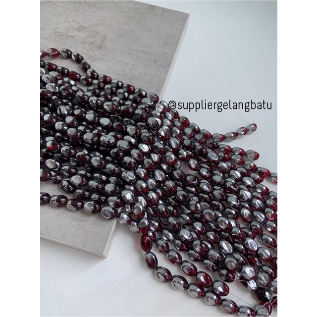 kristal CEKO KACANG SILVER RED 10mm MERAH perak oval cutting string