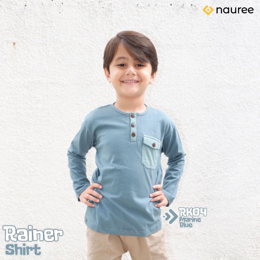 Nauree - Baju Kaos Anak Laki Laki Rainer Bahan Cotton Combed 24s Ukuran XS S M L Untuk Umur 12 3 4 5 6 Tahun Lengan Panjang Saku Warna Hijau Biru Coklat Tampil Modis Stylish Nyaman Tebal Kualitas Premium