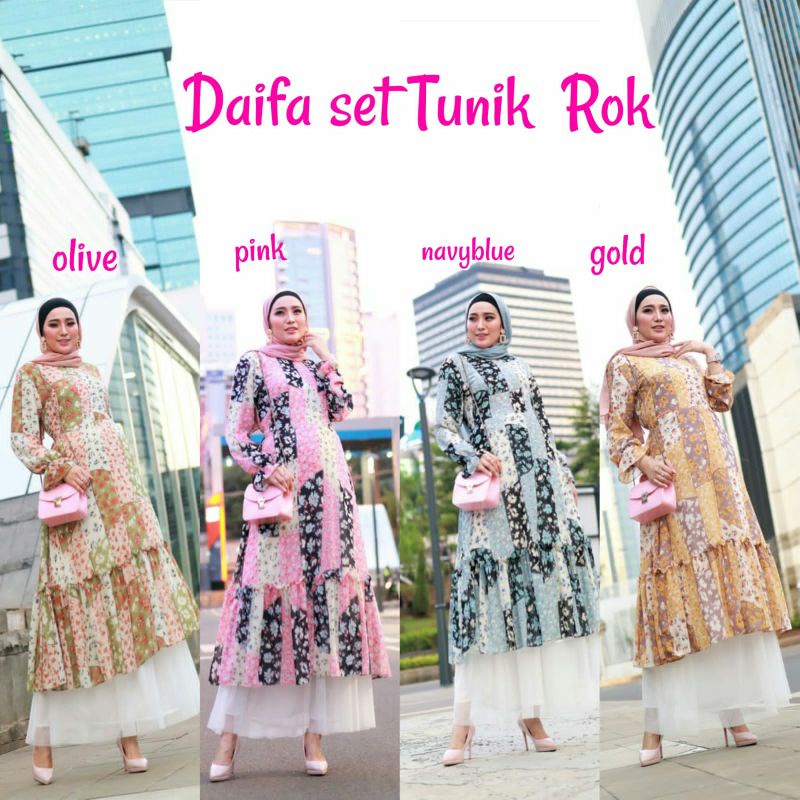 Setelan Rok Daifa Tunik Ceruty Babydoll Rok tutu tile Premium