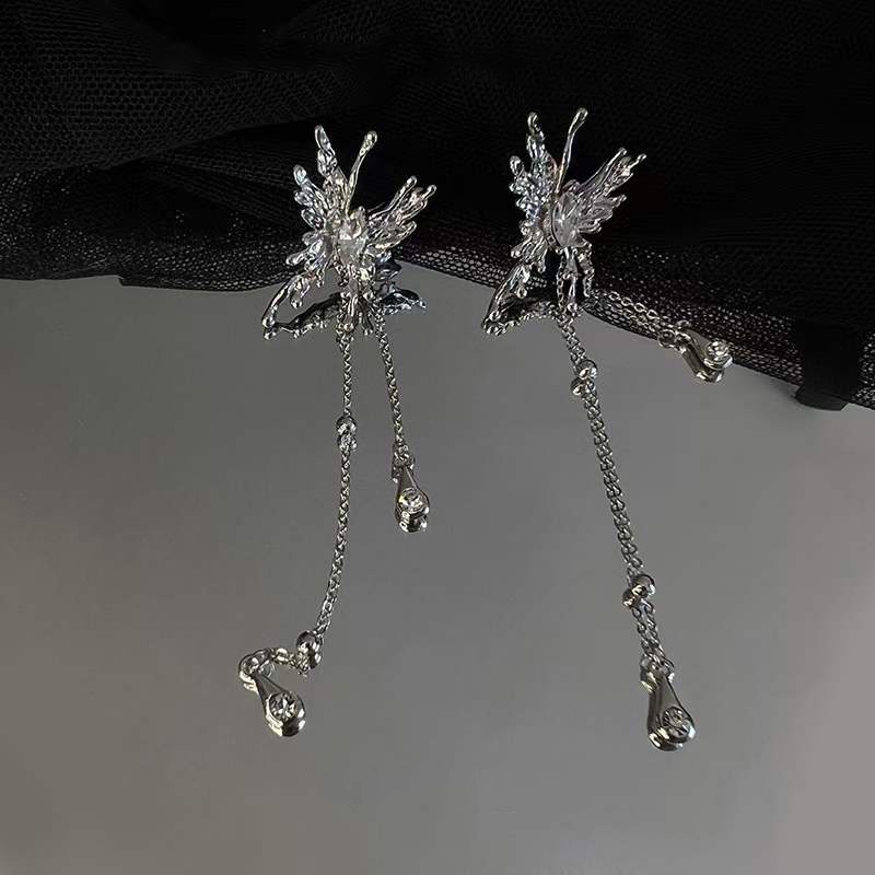 Anting Gantung Panjang Model Sayap Kupukupu Bahan Sterling Silver 925 Gaya Retro Untuk Wanita