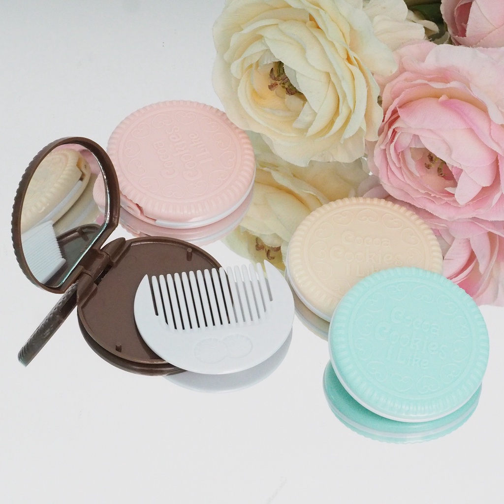 Cermin Sisir Lipat Saku Biskuit Coklat Oreo Kaca Rias Bulat Cokelat Pastel Pocket Mirror Hair Comb Portable Cocoa Cookies Cute