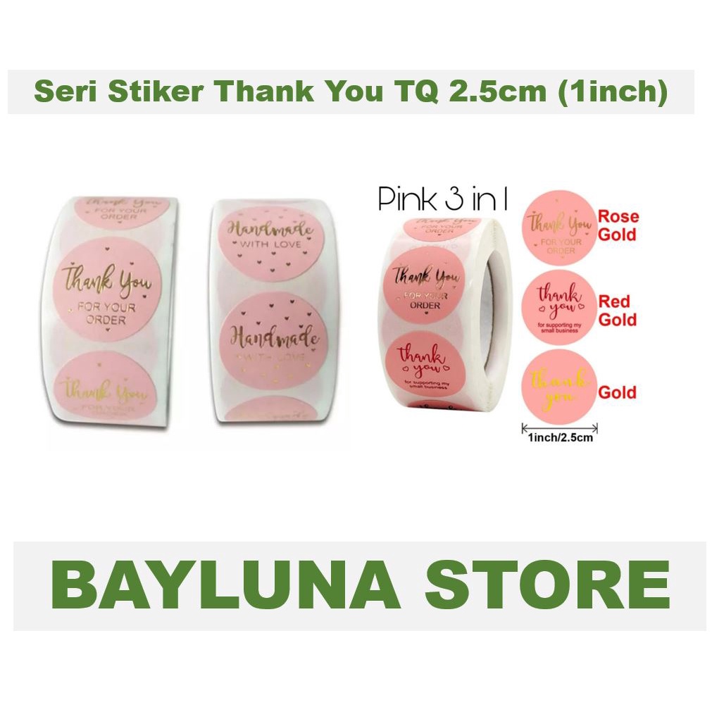 PINK Label Stiker 1Roll (500pcs) Handmade With Love Thankyou for your order