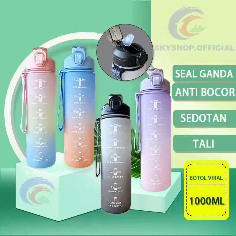 BOTOL MINUM 1 LITER BOTOL MINUM RAINBOW KOREA VIRAL BOTOL MINUM MOTIVASI FREE STICKER 2D DAN 3D JRW0016