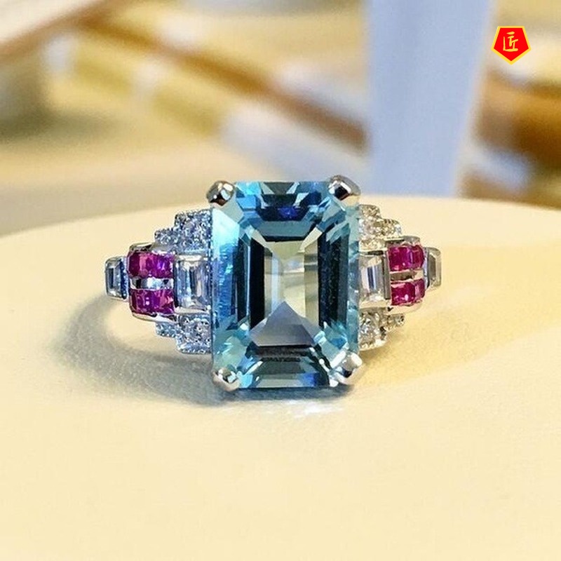 [Ready Stock]Fashion Personality Topaz Sapphire Ring