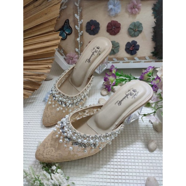 rafaizoutfit syantika sepatu wanita Hells tinggi 7cm.kaca warna cream