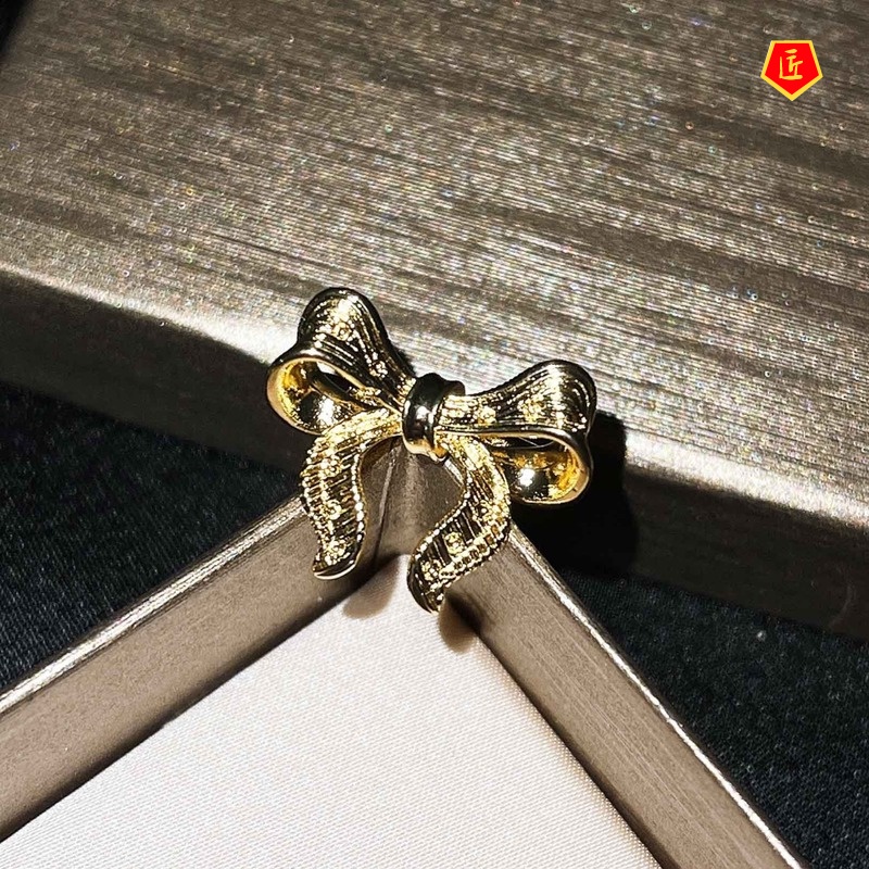 [Ready Stock]Fairy Design Bow Tassel Necklace 18K Gold Open Rings Ear Studs