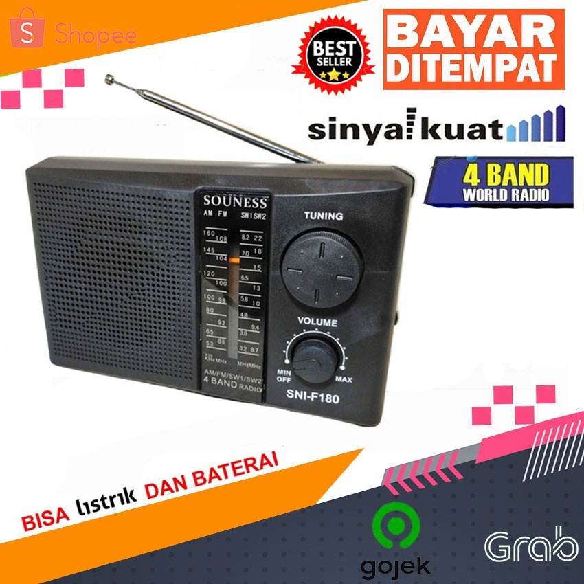 Radio Souness F180 AM-FM Radio Bisa Baterai Dan Colok Listrik 4 Band