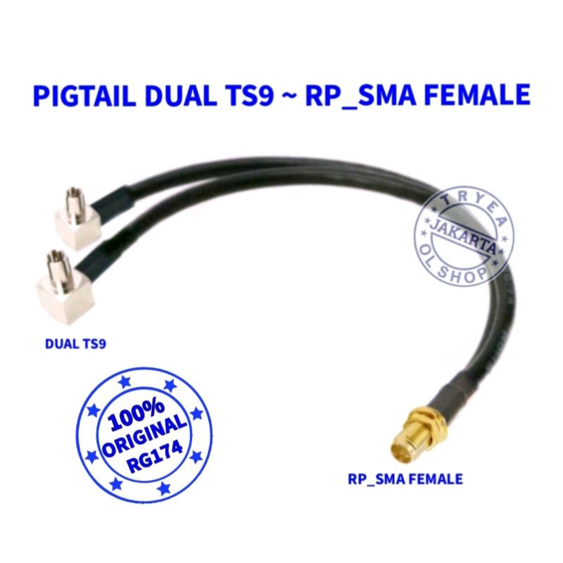 PIGTAIL E5577 DUAL TS9 TO RP SMA FEMALE RG174