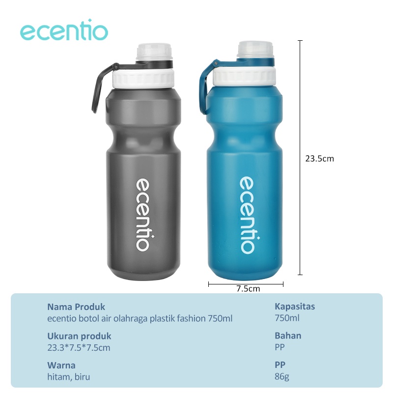 ecentio botol air plastik 750ml  botol minum Portabel sepeda botol air olahraga fashion unik water bottle