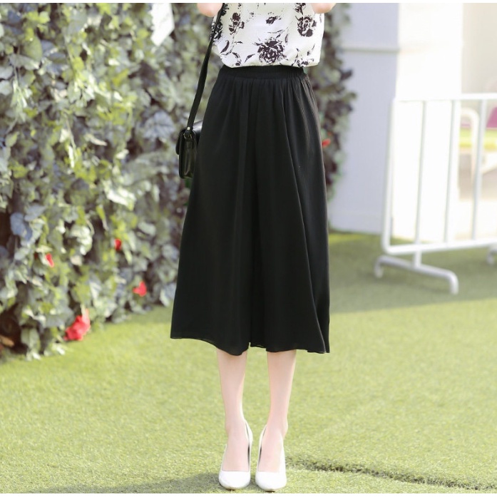 【Blossom】Korean Solid Elastic Waist Wide Leg Pants 7270