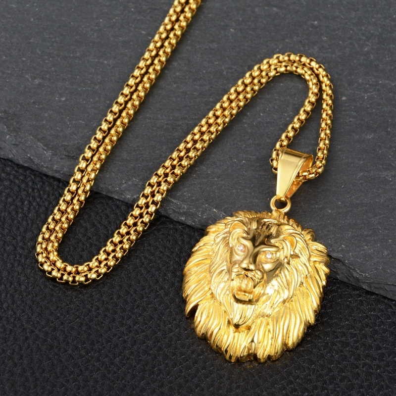 Fashion Pria Retro Mendominasi Lion Shape Liontin Kalung/Aksesoris Perhiasan Pesta