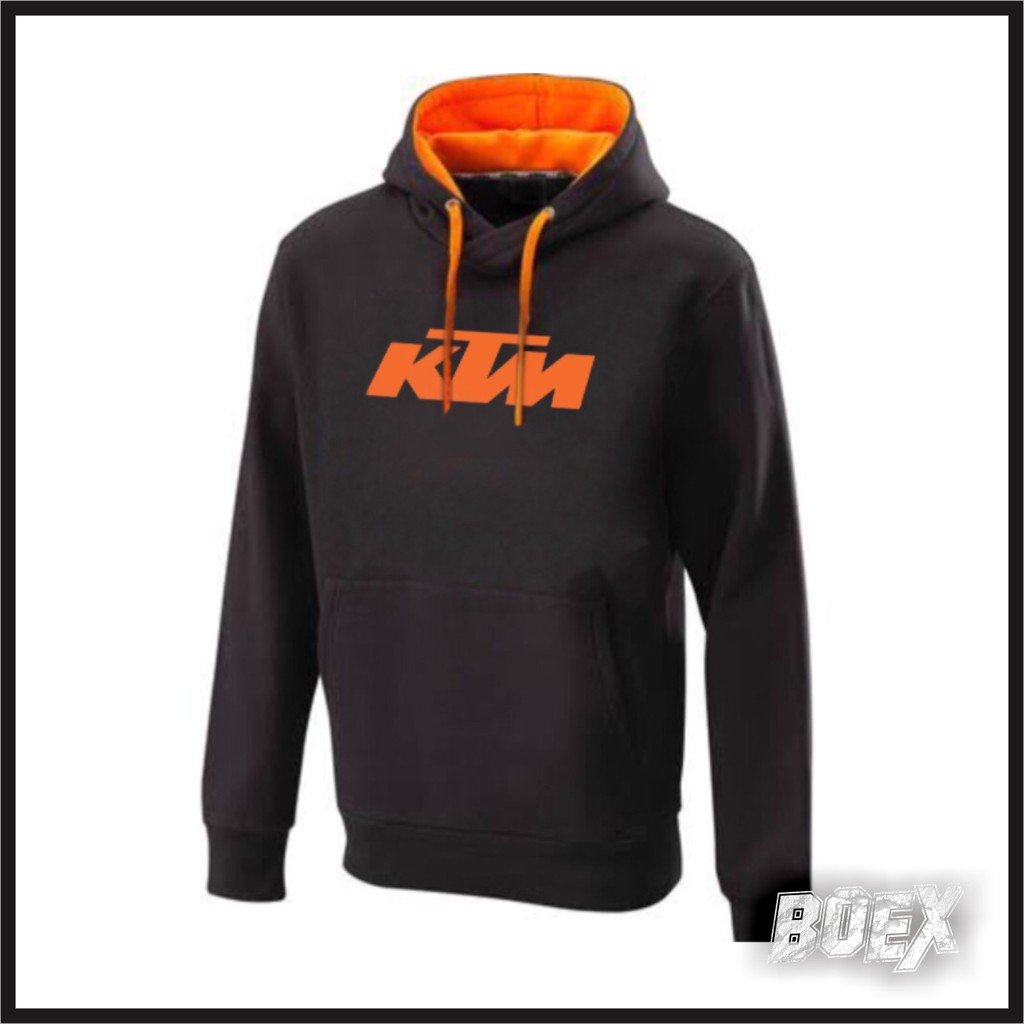 Jaket Hoodie Jumper KTM Bahan Kain Flecee Hitam Kombinasi Orange
