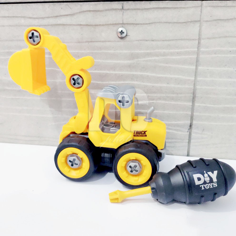 DIY Truck Engineering Series Puzzle Bongkar Pasang Konstruksi Excavator Roller Drill Bor Loader