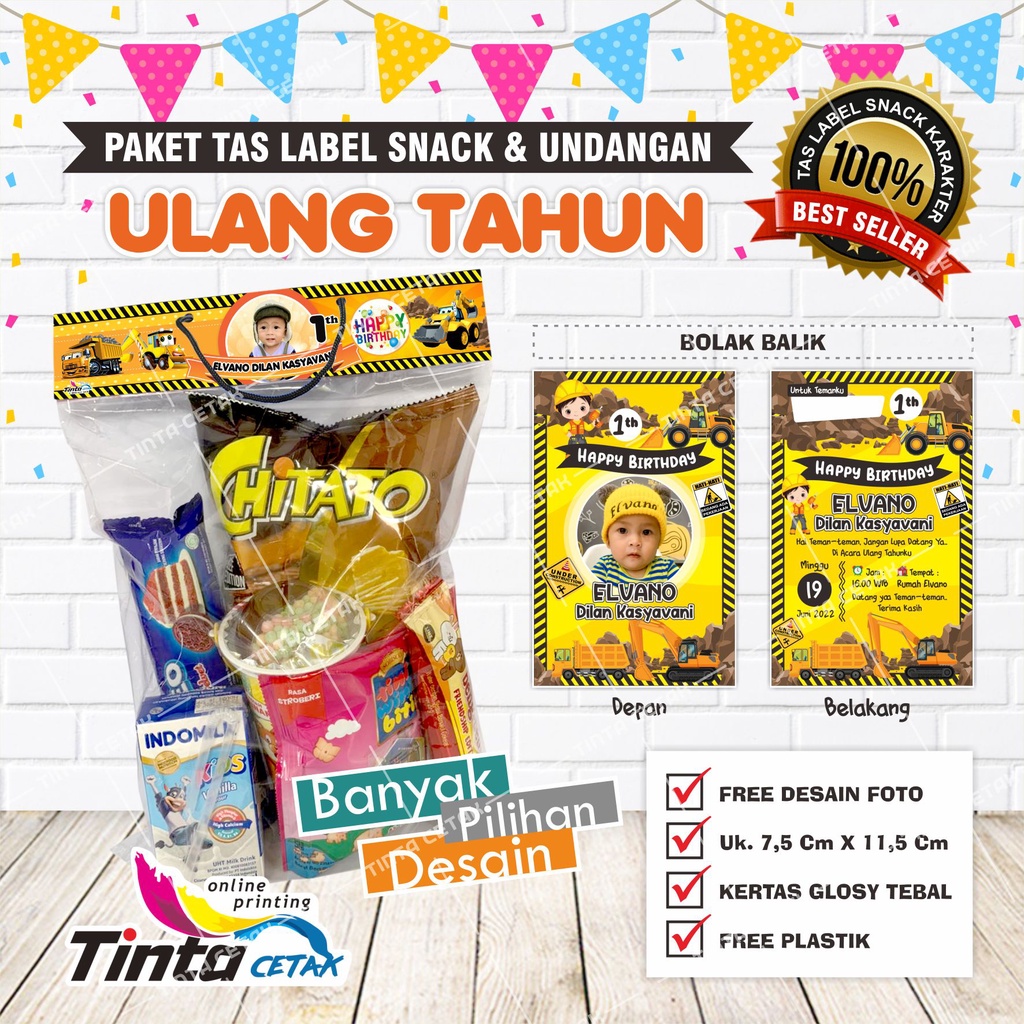 

Paket hemat (Label snack ulang tahun & Undangan)