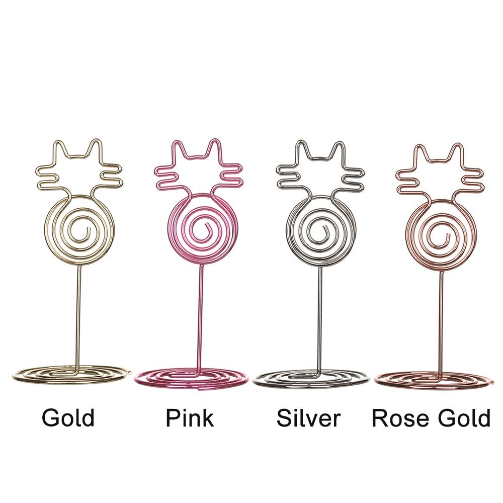 Solighter 1 / 5pcs Klip Penjepit Foto / Kartu / Nomor Meja Bentuk Kucing Warna Rose Gold