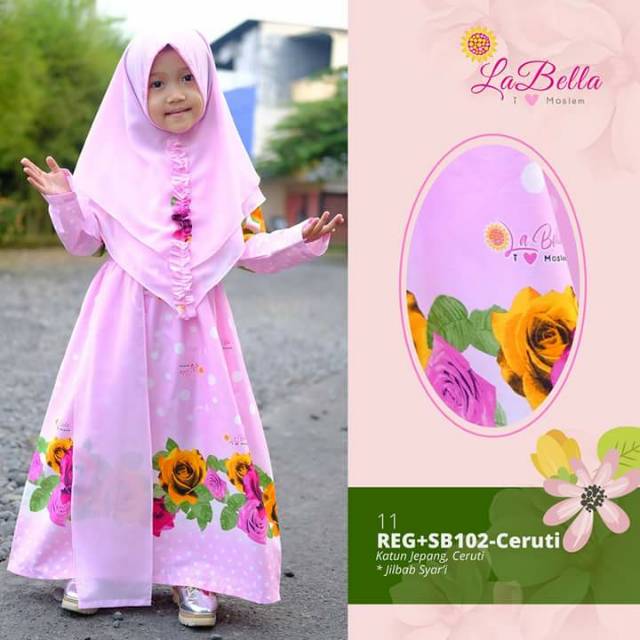 Gamis anak jilbab ceruti spesial printing
