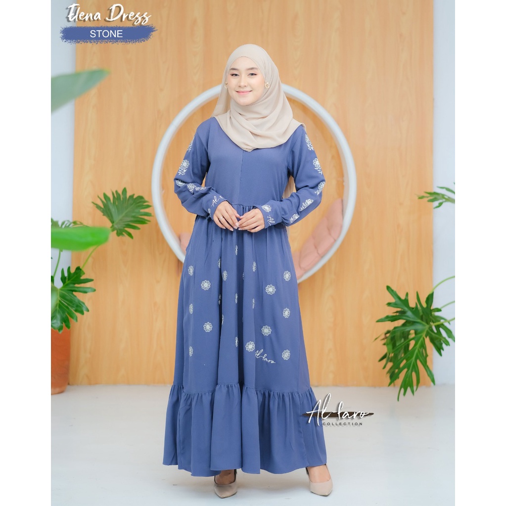 Gamis bordir Amelia dan Elena alfaro terbaru al faro modis dress muslim wanita ootd fashion style