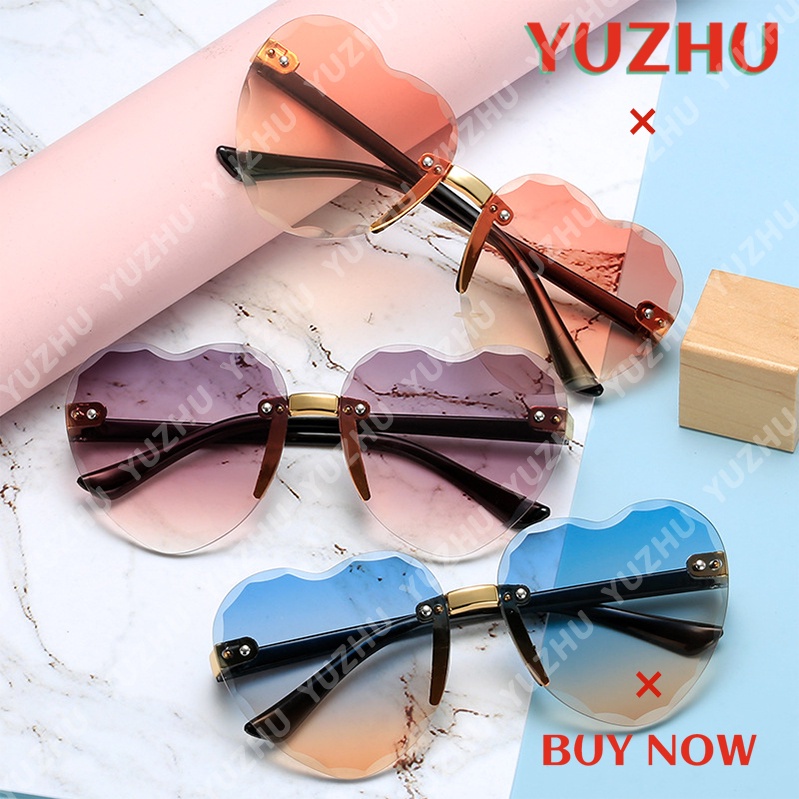 (YUZHU) COD New Fashion Love Cut Edge Kacamata Laut Tanpa Bingkai Warna Gradien Kacamata Peach Heart untuk Anak-anak