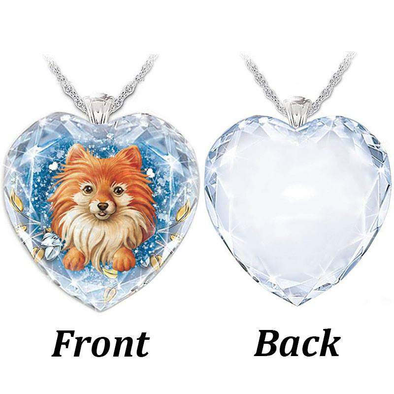 Kalung Dengan Liontin Bentuk Hati Motif Anjing Pomerania Bahan Alloy Untuk Wanita