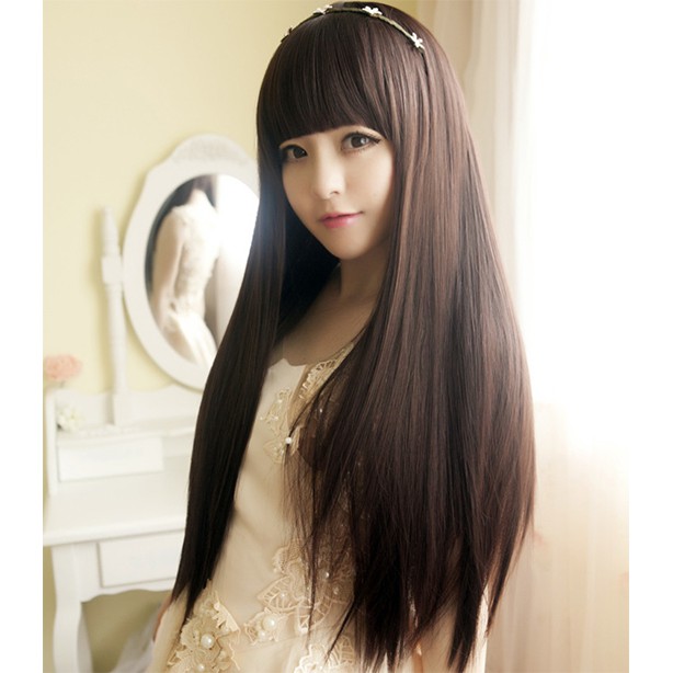 Wig Wanita Rambut Panjang Natural Long Straight Hair Extension Korean Version