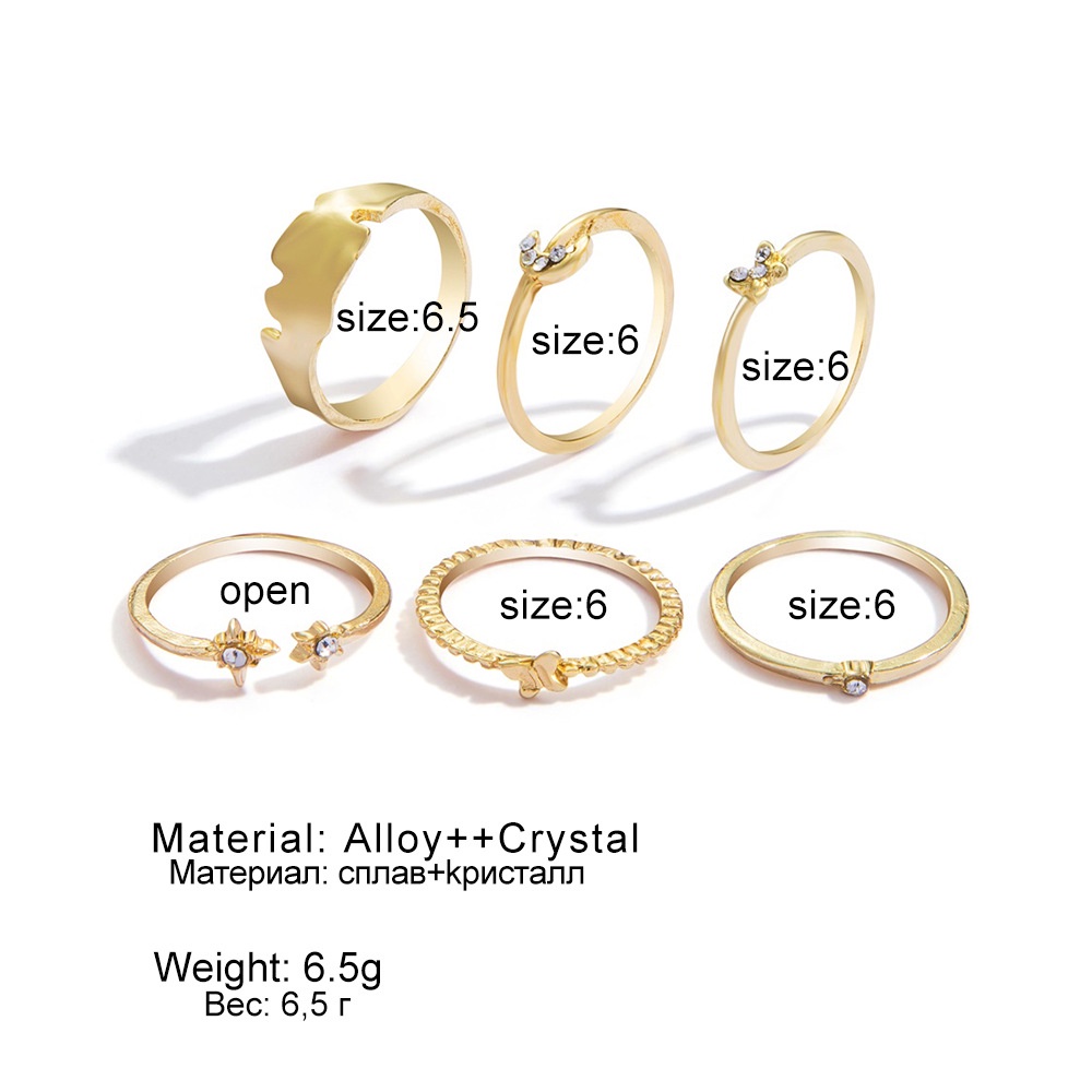 6pcs / Set Cincin Kupu-Kupu Bahan Metal Untuk Wanita