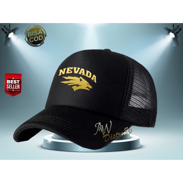 PROMO Topi Distro Nevada Text Gold Premuim Quality Topi Trucker Keren Murah Banyak Di Cari Cowok &amp; Cewek Topi Kata Kata Sablon