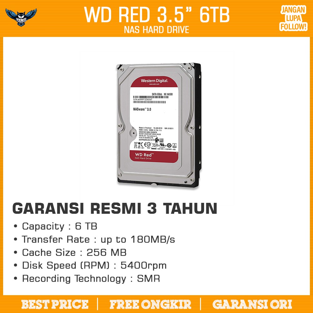 WD RED 3.5&quot; 6TB RESMI - NAS HD HDD HARDISK HARDDISK INTERNAL PC CAVIAR