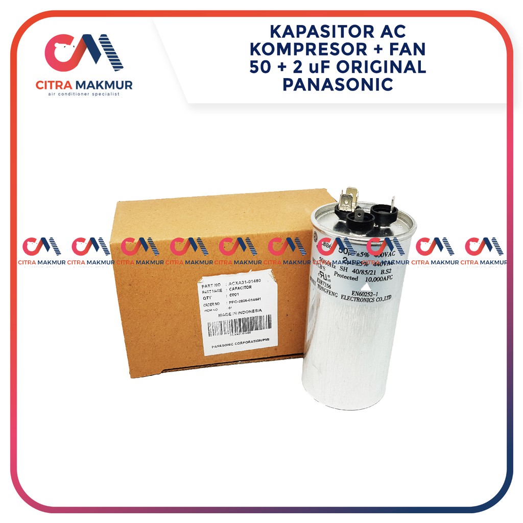 Kapasitor AC Panasonic Original Double 50 + 2 uF Air Conditioner Kompresor Kipas Mesin 2 pk