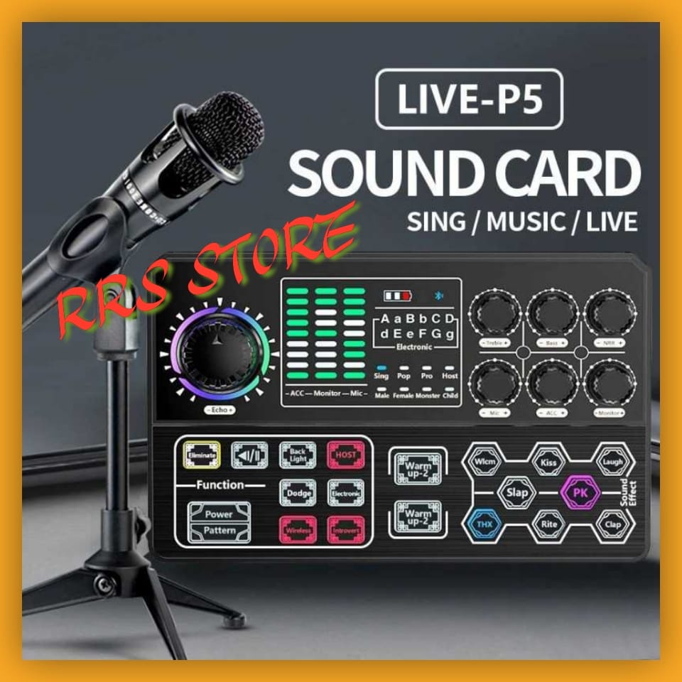 RRS STORE Crust Pro Mixer Sound Card Bluetooth Live Broadcast Karaoke - P5 Ada efek suara tepuk tangan dan tertawa