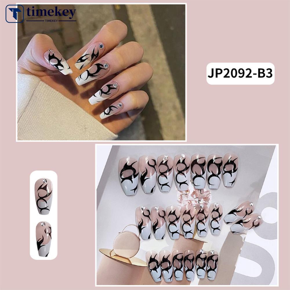 Timekey 24pcs / set Stiker Kuku Palsu Panjang Bisa Dilepas Untuk Manicure / Nail Art A7K6