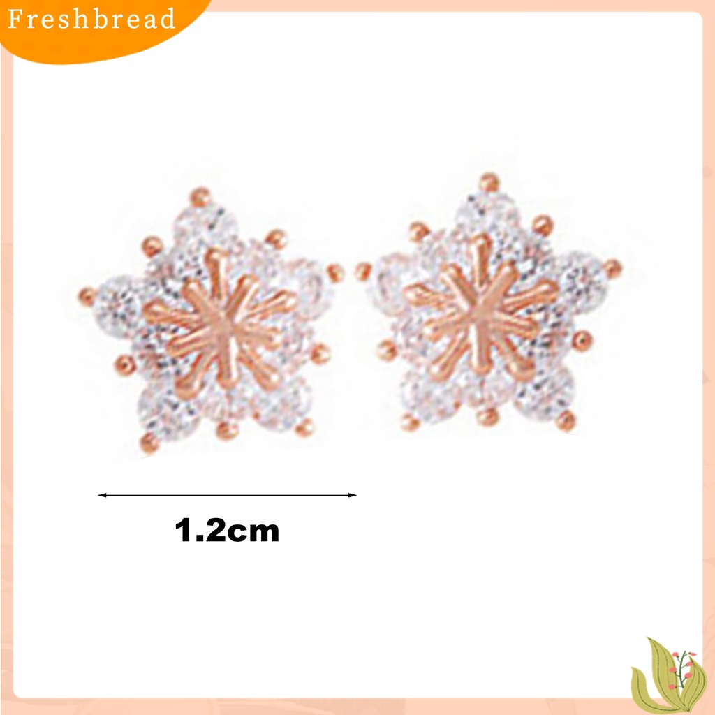 [Fresh] 1 Pasang Anting Tusuk Motif Snowflake Hias Berlian Imitasi Berkilau untuk Wanita / Hadiah