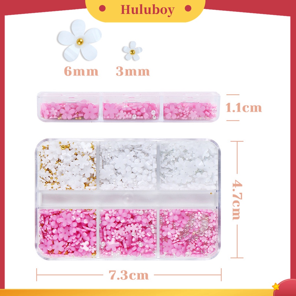 Huluboy Huluboy♡ 6 Sekat / Set Hiasan Kuku Bentuk Kelopak Bunga Bahan Resin Untuk Aksesoris Nail Art / Manicure