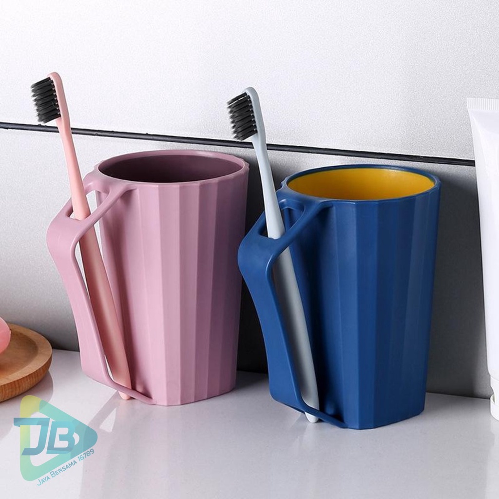 RT54 gelas cangkir mug kumur tempat sikat gigi pasta gigi odol kamar mandi dengan pegangan JB5351