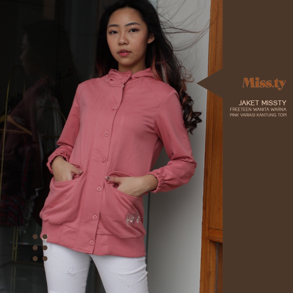 Jaket Missty Freeteen Wanita Warna Pink Variasi Kantung Topi (35742)