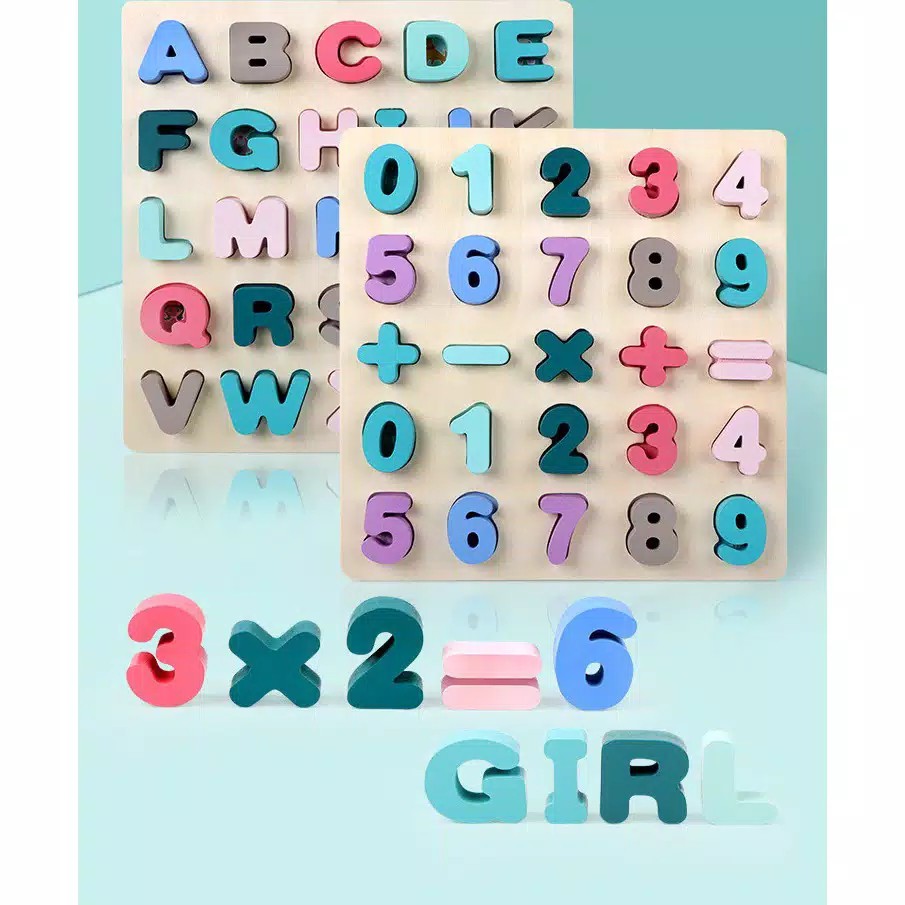 Ohye Chunky Puzzle Pastel Puzzle Alphabet Puzzle Angka Puzzle Alfabet Wooden Puzzle Anak Puzzle Kayu Jigsaw Puzzle 3D Mainan Edukasi Anak