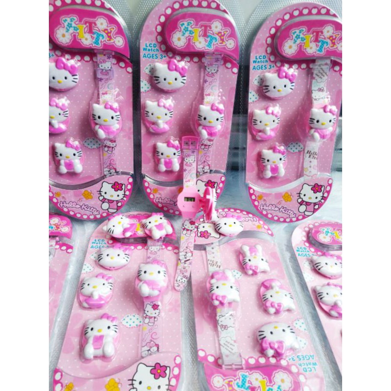 Jam tangan anak perempuan paket HELLO KITTY 4 in 1