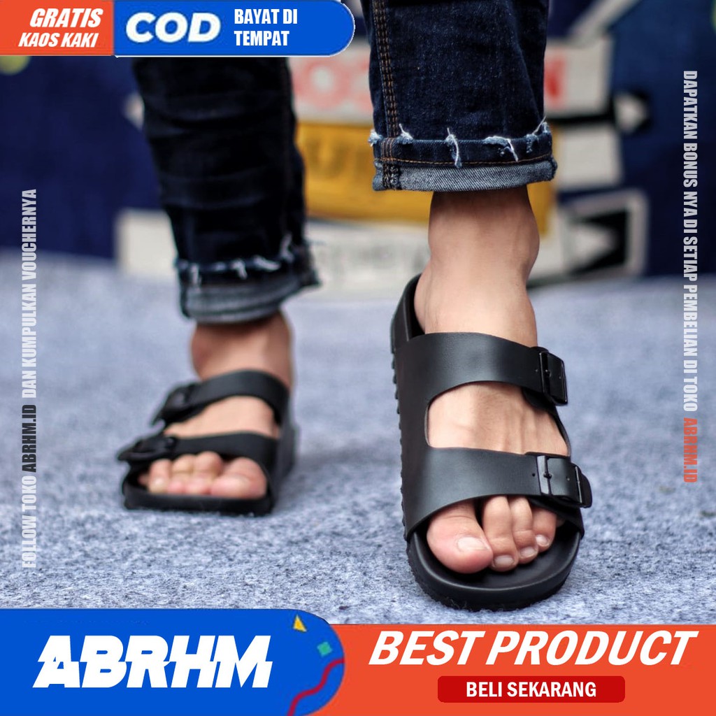 ABRHM x GAF Sandal Slide Pria Sandal Slop Pria Kulit Pu Sendal Slop Cowok / Cowo Ori Keren Kekinian