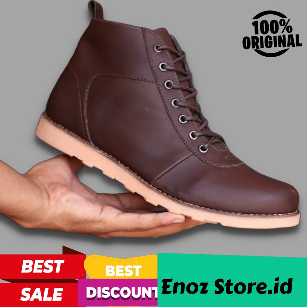 ENOZ X BARA - Sepatu boots pria casual formal kerja kulit sintetic original handmade kualitas distro premium