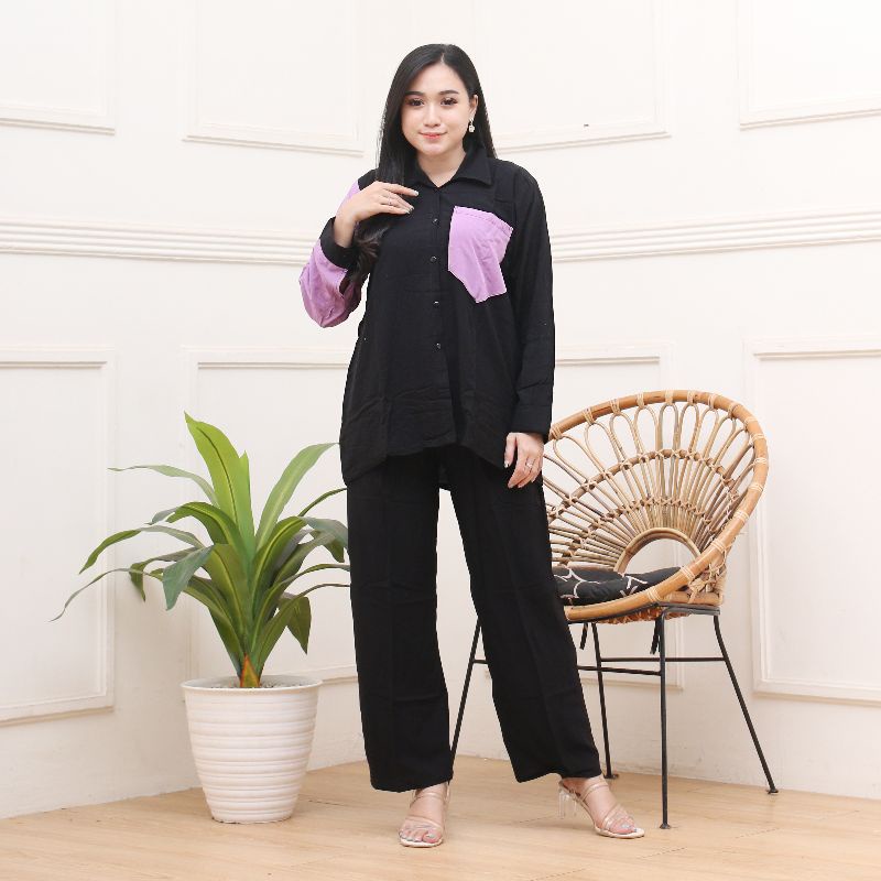 COD - ONE SET BAJU PIYAMA RAYON - SETELAN WANITA KANCING POLOS