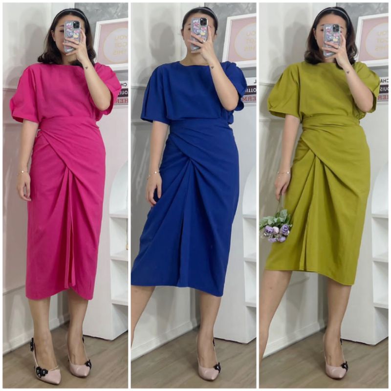 ♡ PREMIUM ♡ REAL PIC ! GILLIANE 2 IN 1 SET BLOUSE WITH ADJUSTABLE TIED MIDI SKIRT/ SETELAN ATASAN &amp; ROK LILIT