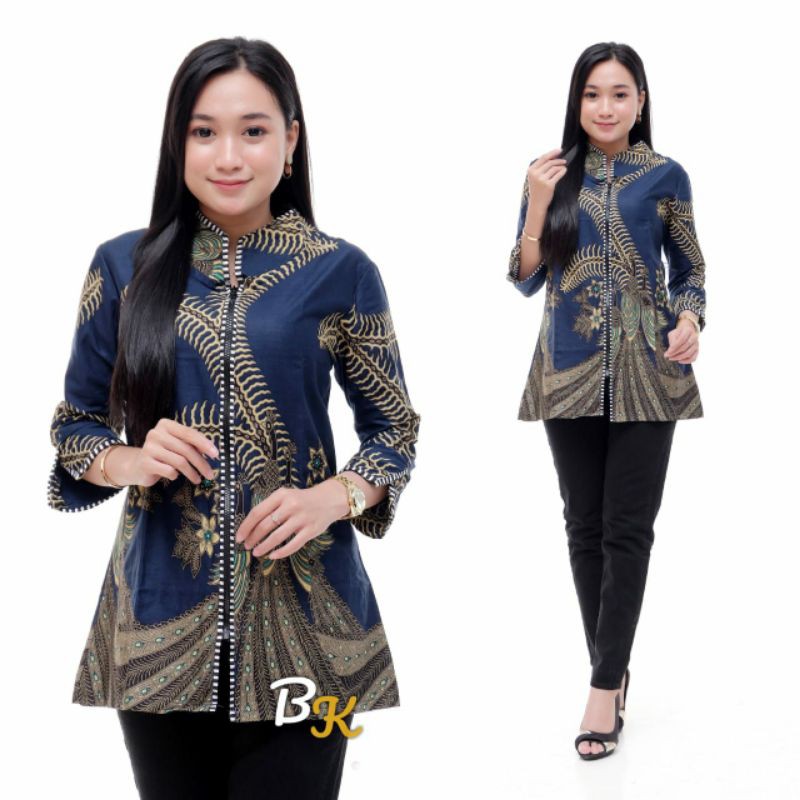 ATASAN BATIK WANITA - BLOUSE BATIK ZIPPER DEPAN - BLUS BATIK KANTORAN BATIK OZILA MURAH