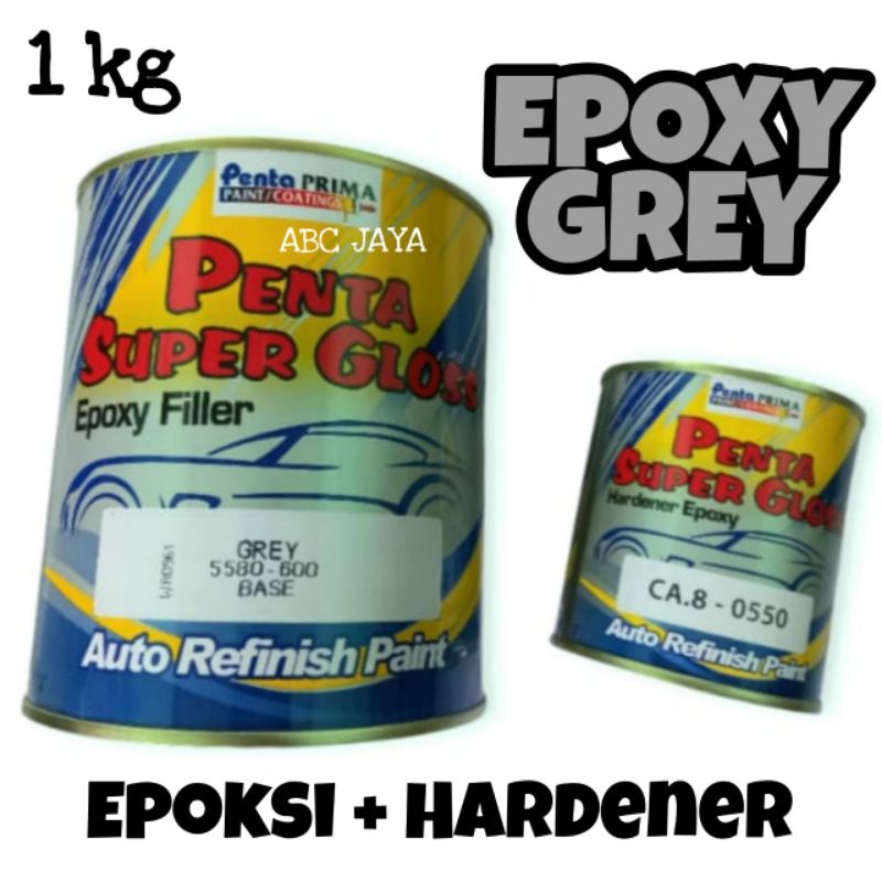Cat Penta Super Gloss Epoxy Filler Primer Grey + Hardener Cat Dasar Penta Cepat Kering Epoksi Poksi 