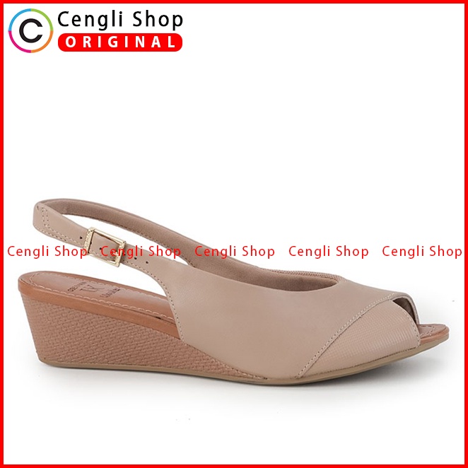 SANDAL WEDGES KULIT OBERMAIN WANITA ORIGINAL SLINGBACK COKLAT OW28