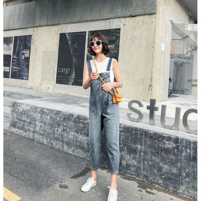 Overall denim panjang Jumpsuit Celana panjang Jumpsuit Wanita Fashion Simple lucu jumpsuit longgar versi korea wanita Korean Style