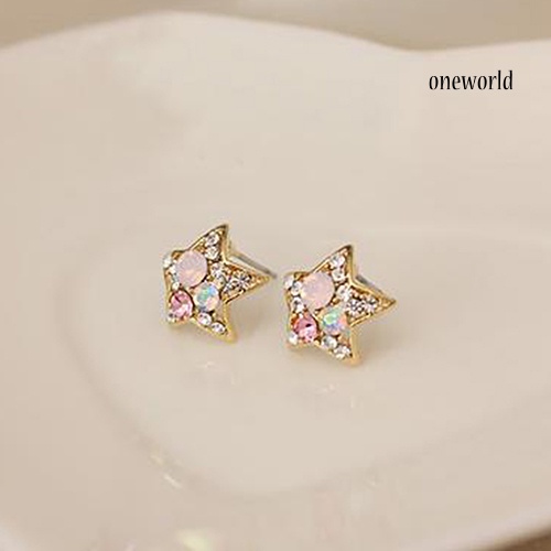 OW@ Fashion Women's Elegant Rhinestone Star Shape Ear Stud Earrings Party Jewelry