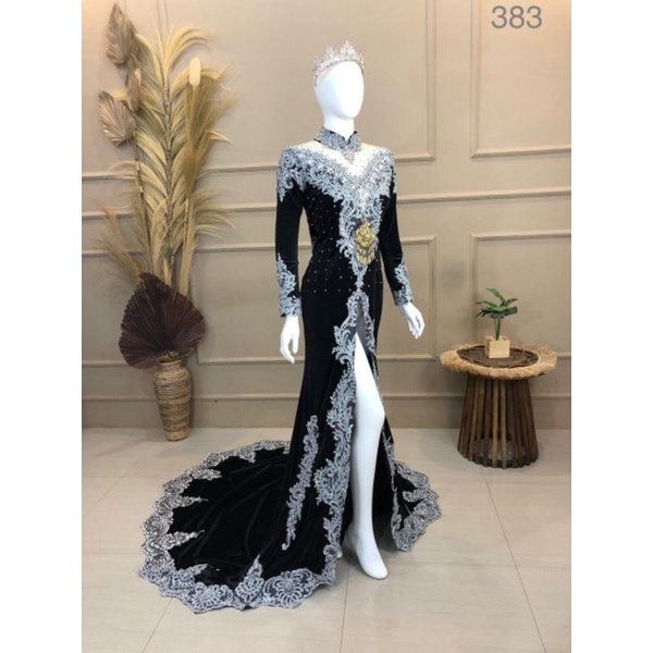Kebaya pengantin modern Bludru motif silver