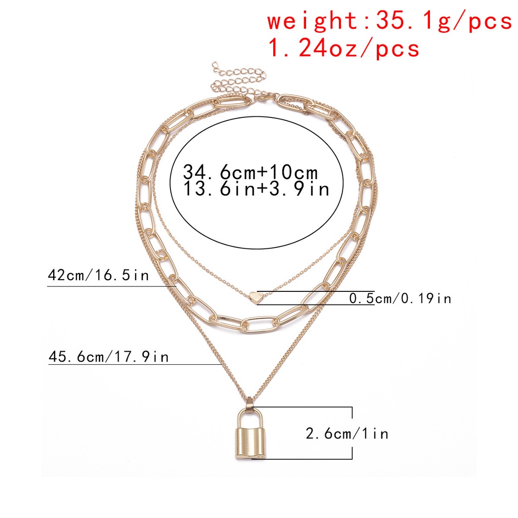Kalung Rantai Banyak Lapis Dengan Liontin Gembok Hati Gaya Punk Hip Hop Untuk Wanita