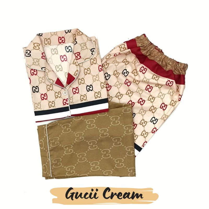 Baju Tidur Wanita | Piyama Wanita Kekinian | Oneset Setelan Wanita Bahan Katun Polymicro Bebas Pilih Motif-Guucii Cream