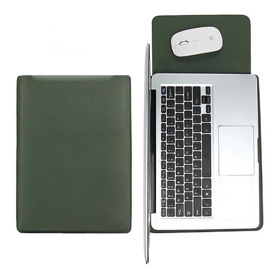 Tas Laptop Softcase Sleeve Slim PU Leather 14 inch - ijo army