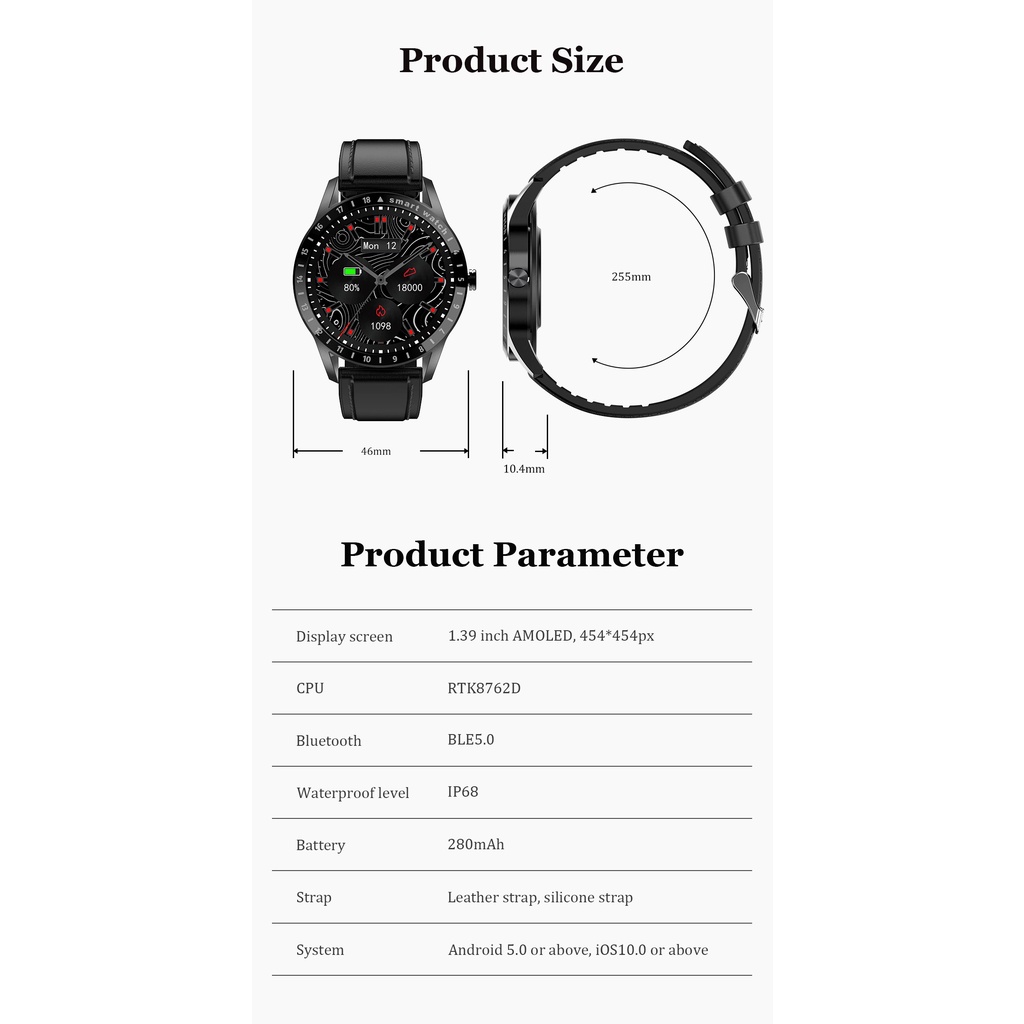 LA10 Smartwatch AMOLED Display Bluetooth Phone Call Stainless Watch